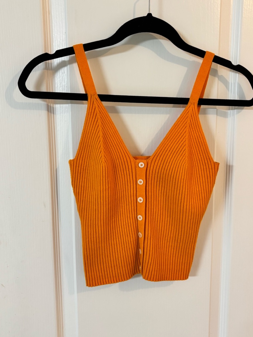 aerie Women’s size Large Orange Ribbed Button-Front Camisole Tank Top V Neck